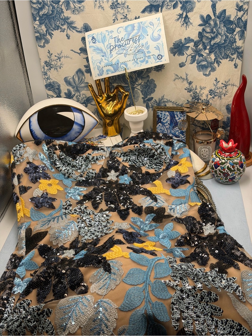 🆕 BRONX & BANCO 🧿 NWOT Dahlia Sequin Maxi Dress, Blue Yellow Multi- Sz XL US10 - Picture 12 of 15